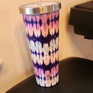 Manna Purple Pink White Tie Dye Patterned Stainless Straw Tumbler